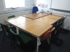 10 x assorted tables, metal 2 drawer filing cabinet, 9 x various chairs. Located at main