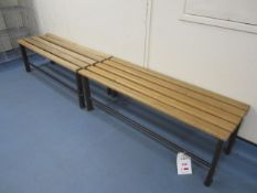 2 x metal frame timber slatted benches. Located at main schoolPlease note: This lot, for VAT