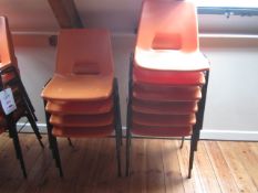 10 x plastic stacking chairs. Located at main schoolPlease note: This lot, for VAT purposes, is sold