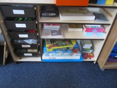 3 x assorted storage units with contents to include plastic sleeves, rulers, stencils, glue