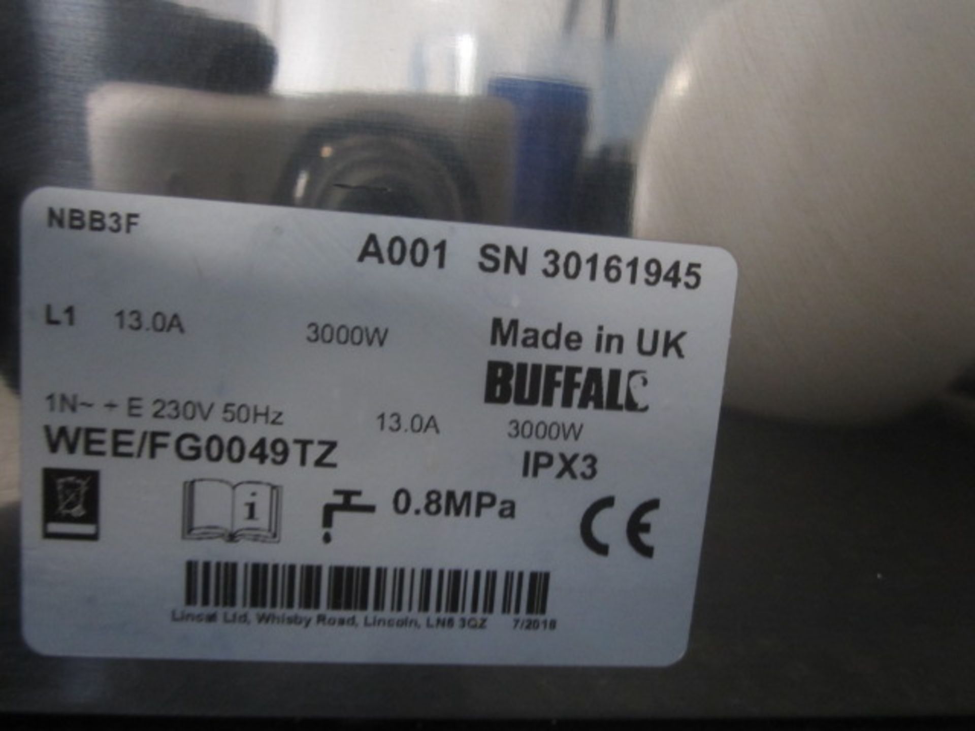 Buffalo hot water boiler, model NBB3F, s/n: 30161945 - disconnection to be undertaken by - Image 2 of 2