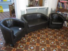 Leatherette 2 seat bucket settee with 2 x bucket chairs. Located at main school