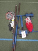 Badminton set including 2 x posts, 2 x stands, net, rackets, shuttle cocks. Located at main