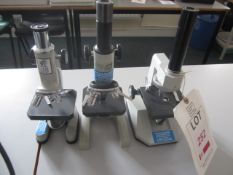 3 x assorted microscopes. Located at main schoolPlease note: This lot, for VAT purposes, is sold