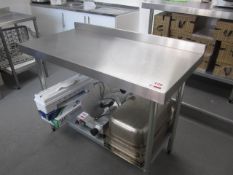 2 x stainless steel preparation tables with undershelf, approx. size: 1200mm x 600mm. Located at