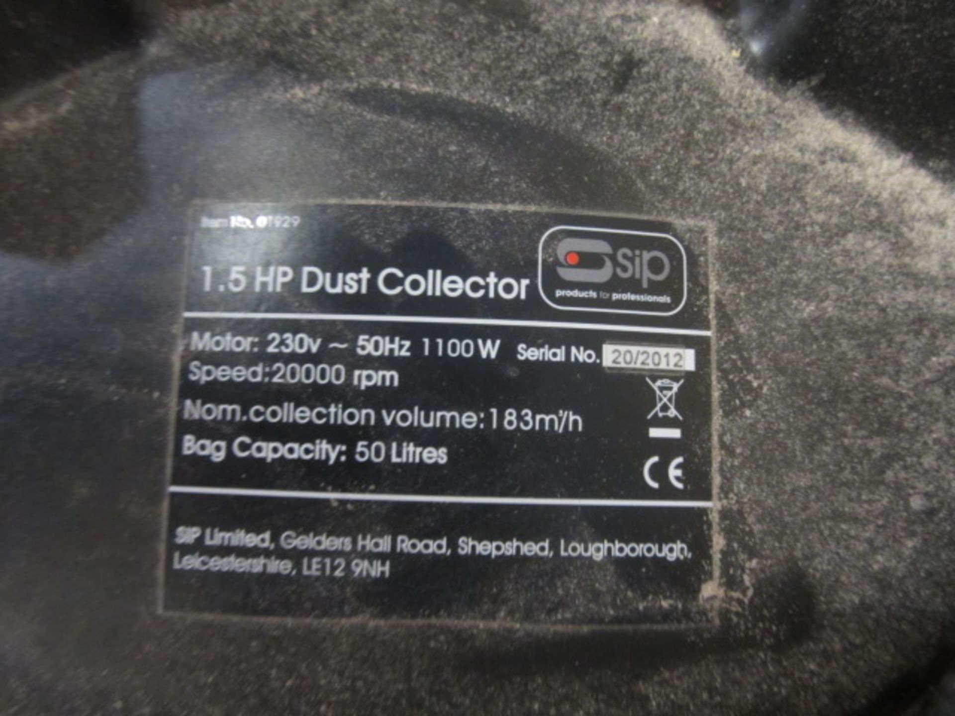 SIP portable dust extractor, 1.5HP, s/n: 20/2012, bag capacity 50 litres, 240v. Located at main - Image 2 of 2