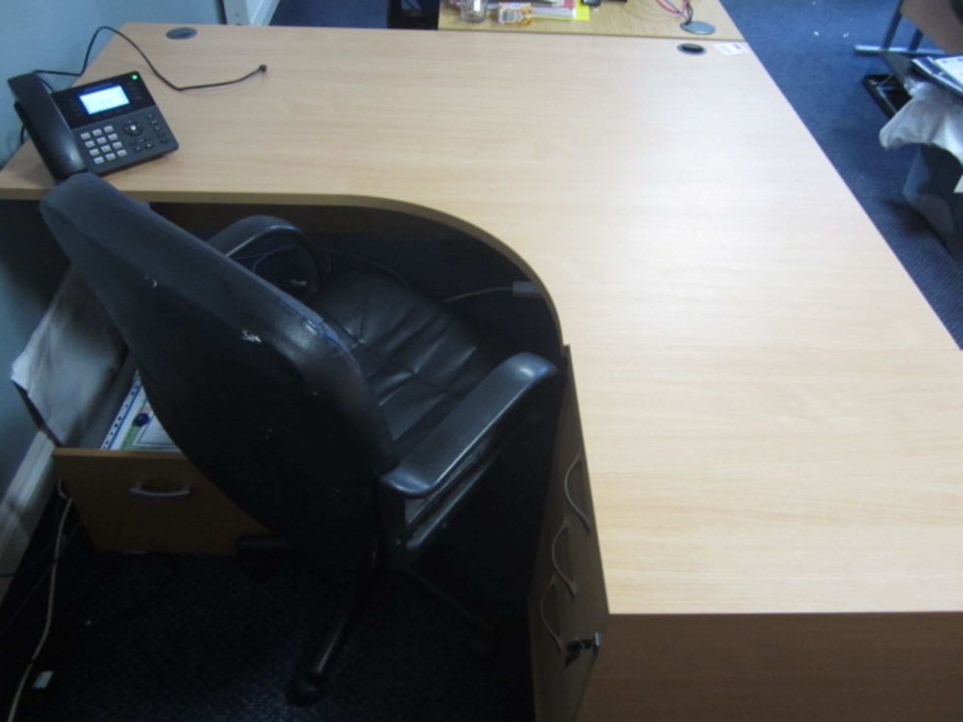 Wood effect corner workstation, 3 drawer unit, leatherette chair. Located at main schoolPlease note: - Image 2 of 2
