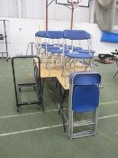 10 x wood effect folding exam tables, 11 x folding chairs, chair stacking trolley. Located at main