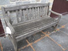 Timber slatted garden bench, 1.5. Located at Church FarmPlease note: This lot, for VAT purposes,