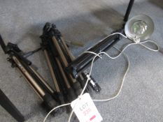 Assorted camera tripods, lamp. Located at main schoolPlease note: This lot, for VAT purposes, is