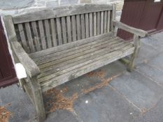 Timber slatted garden bench, 1.5. Located at Church FarmPlease note: This lot, for VAT purposes,