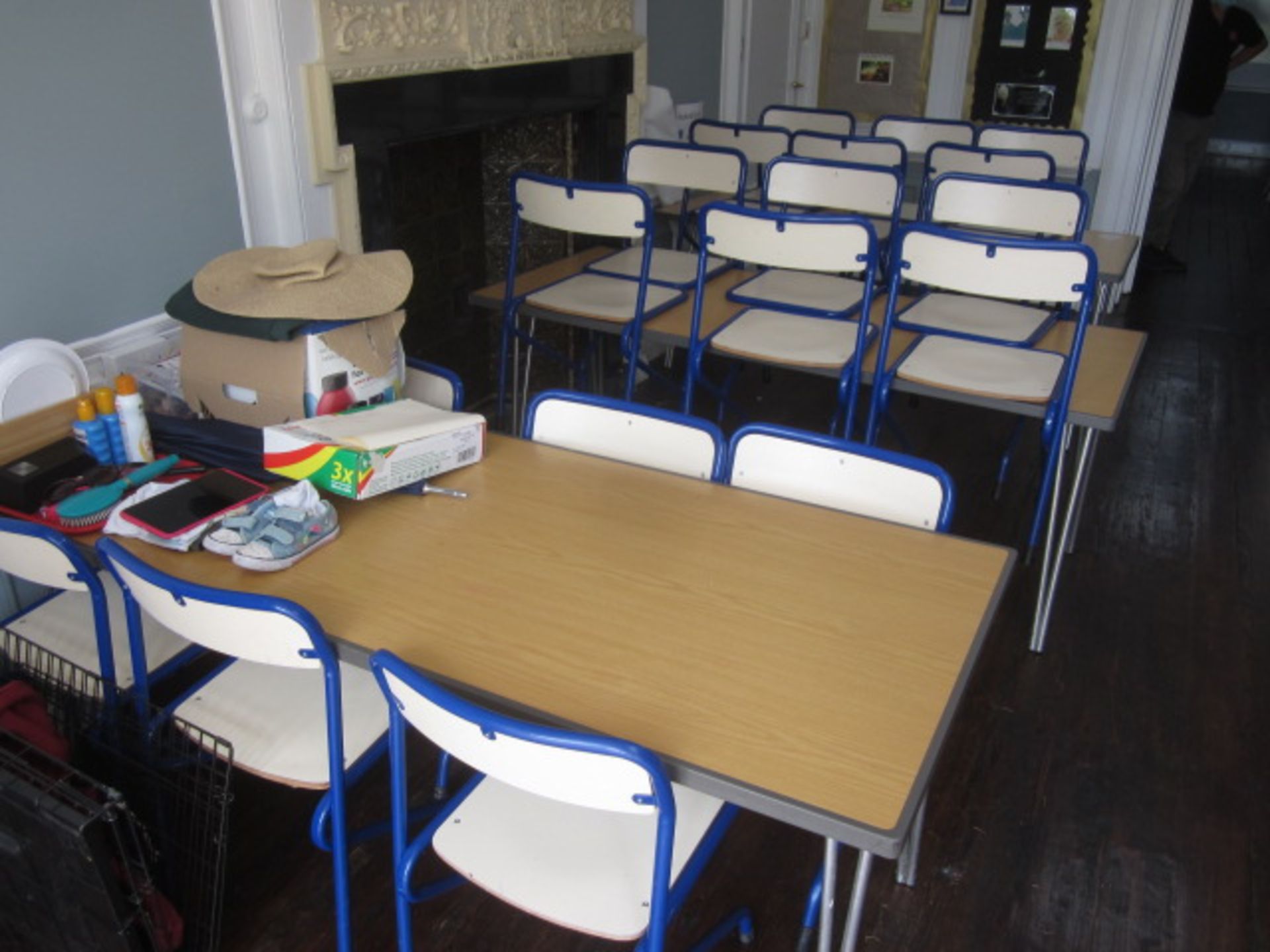 3 x folding tables with 18 chairs. Located at main school - Image 2 of 2