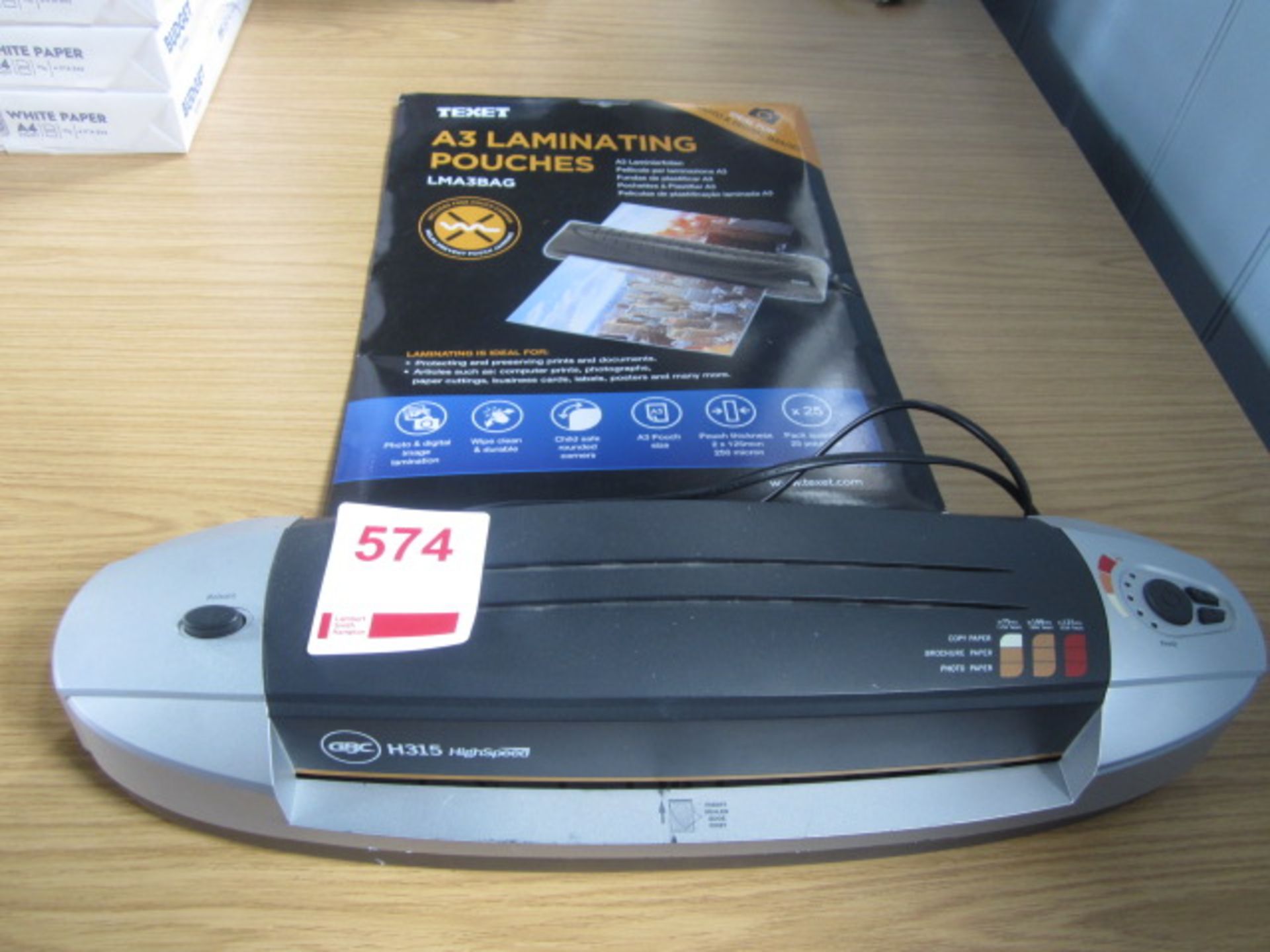 GBC H315 high speed A3 laminator. Located at 6th form premisesPlease note: This lot, for VAT