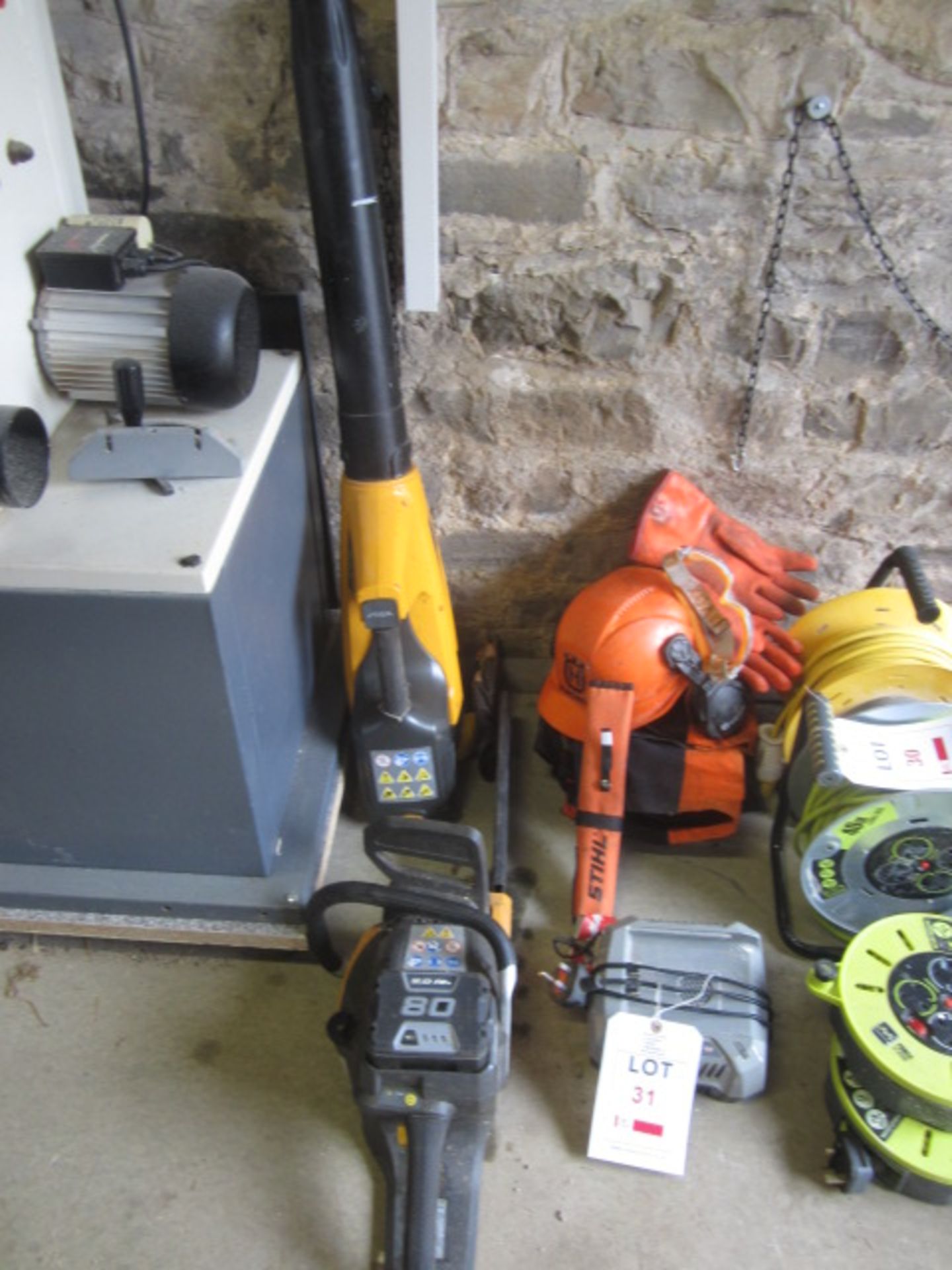 Tiga SAB 08AE cordless leaf blower, 80v and Tiga SC 08AE cordless chainsaw, 80v, charger,