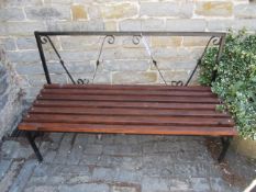 Metal frame timber slatted seat garden bench. Located at main schoolPlease note: This lot, for VAT