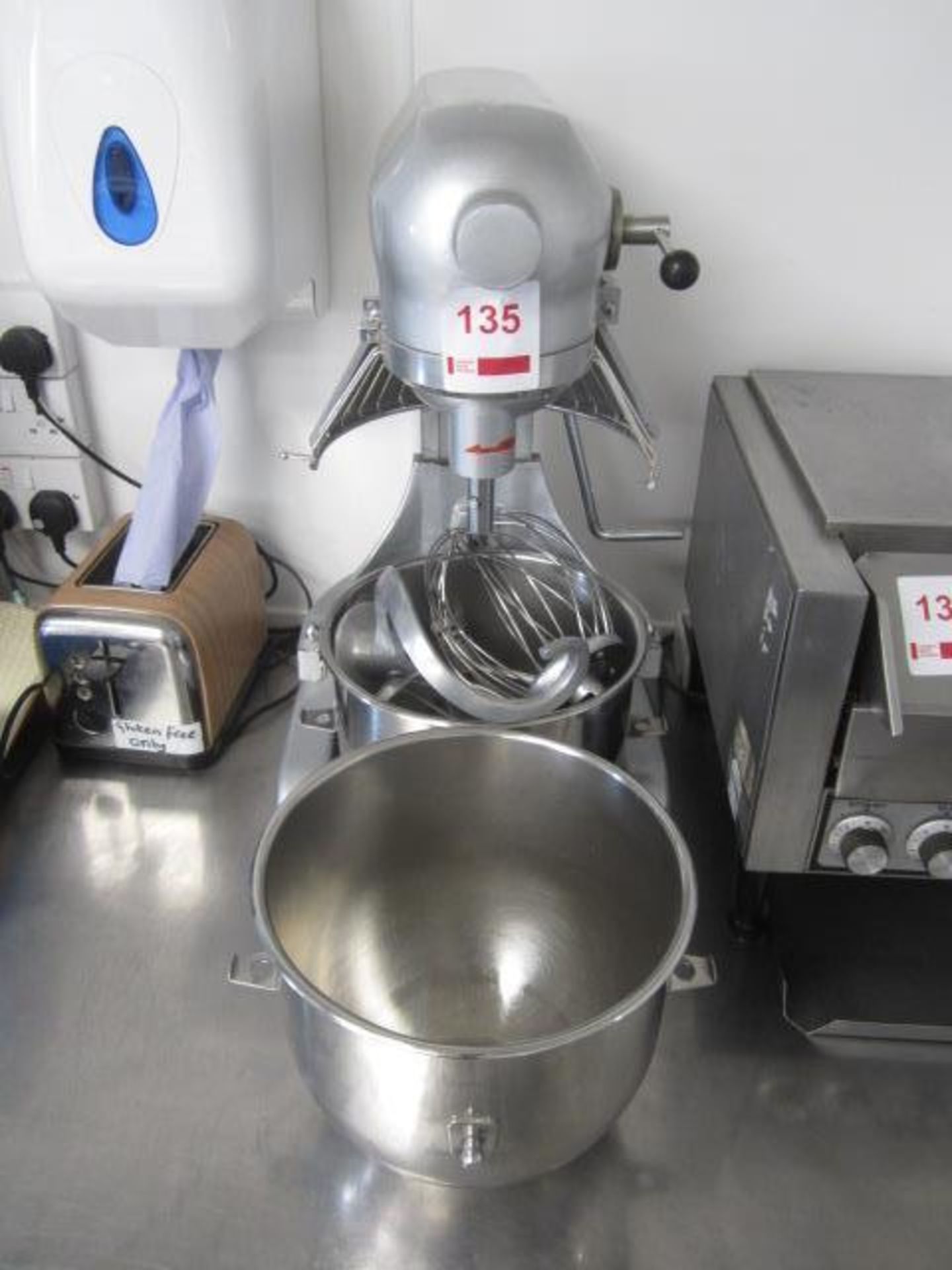 Buffalo GL190 bench top heavy duty food mixer, s/n: 184022-UK, various mixing paddles and bowls. Loc - Image 3 of 4