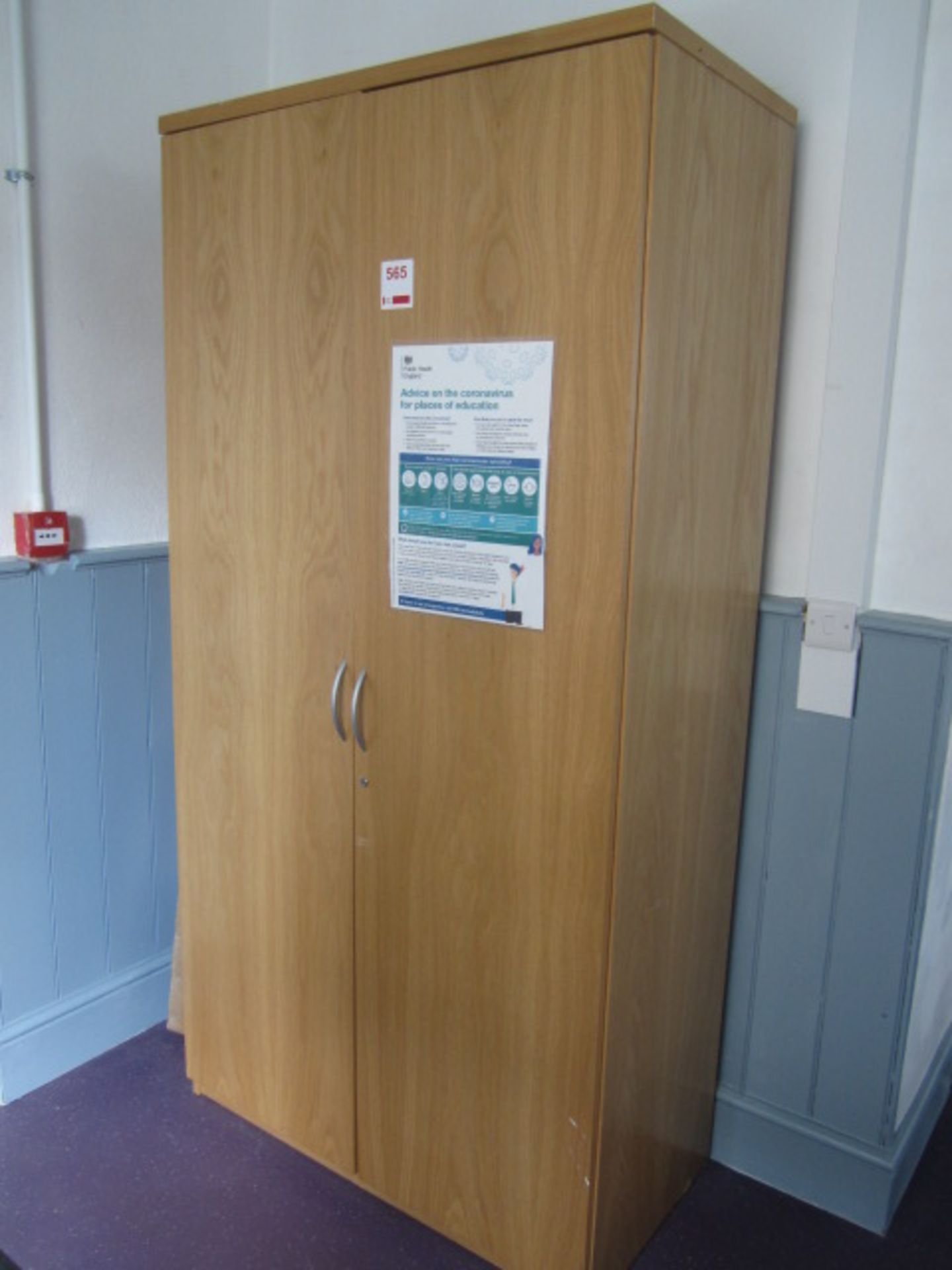 Lightwood effect meeting table and wood effect 2 door storage cupboard. Located at 6th form - Image 2 of 2