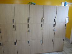 5 x wood effect 3 door personnel lockers. Located at main schoolPlease note: This lot, for VAT
