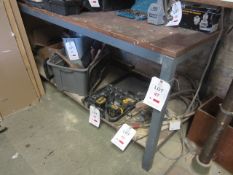 Metal frame timber top workbench with undershelf. Located at main schoolPlease note: This lot, for