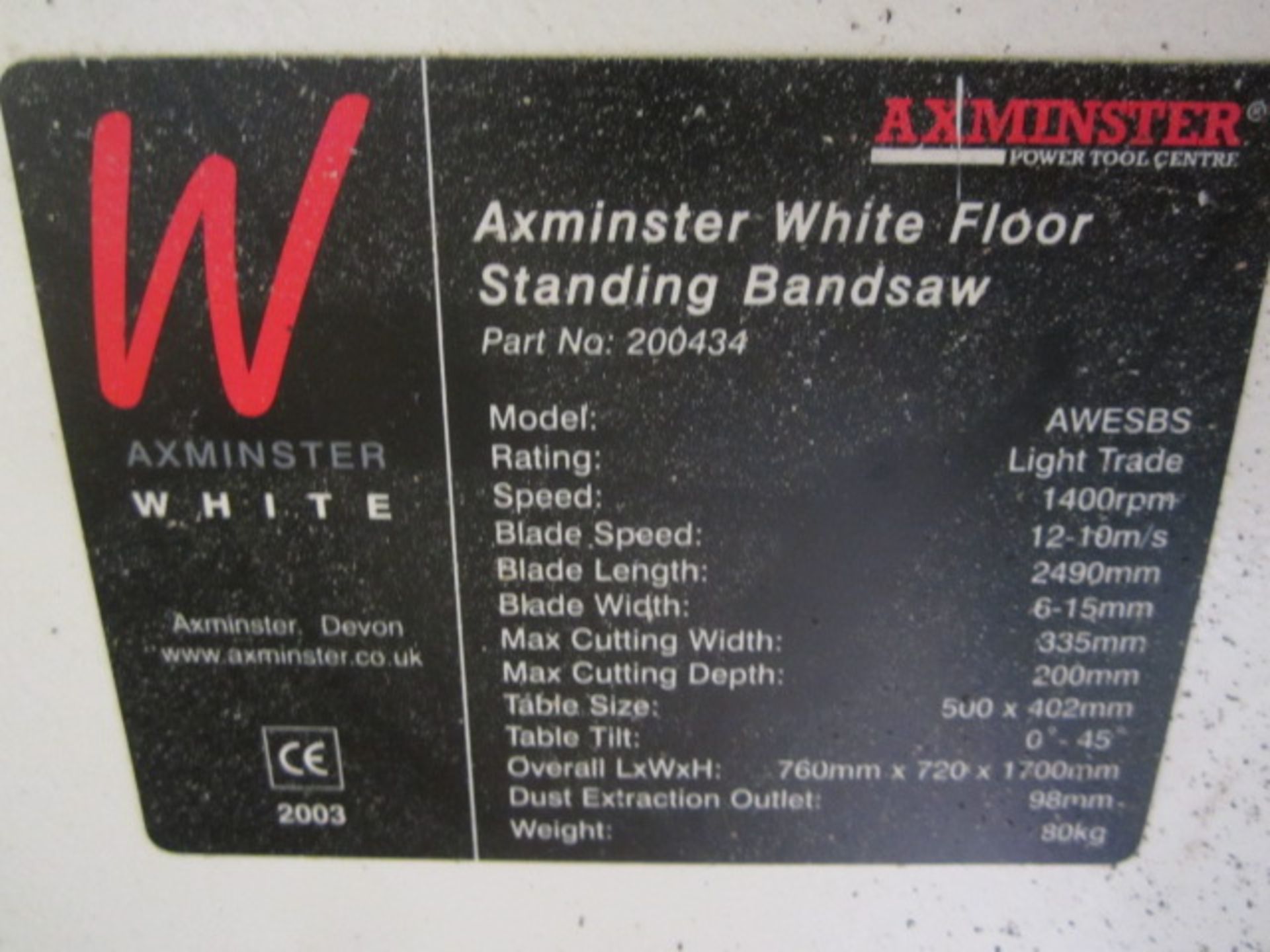 Axminster bandsaw, model AWE SB5, part no. 200434 (2003). Located at main schoolPlease note: This - Image 3 of 3