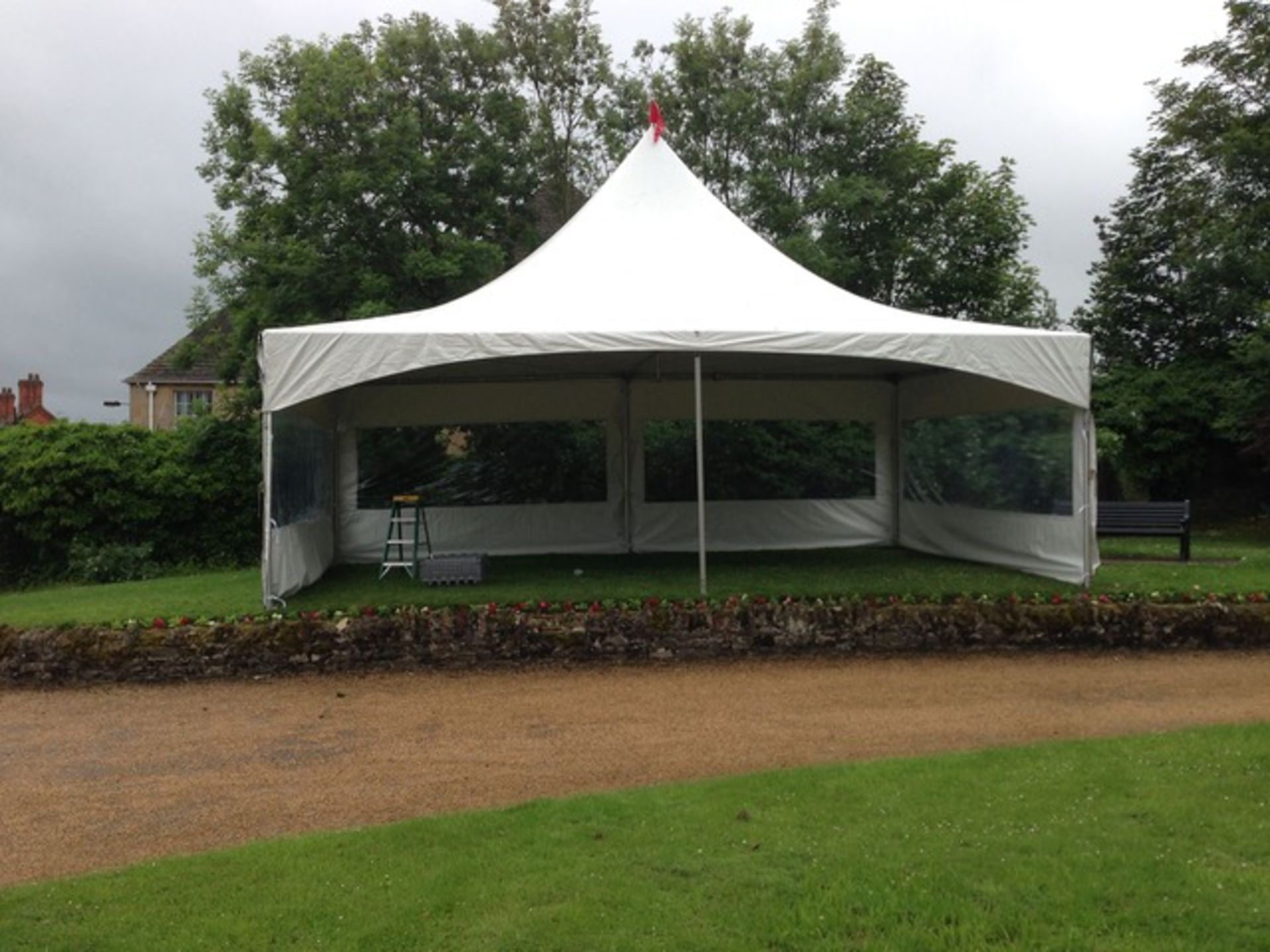 2 Tentnology 20ft square marquee canopies with 1 set of stakes, one set of poles and one fittings
