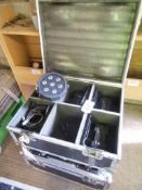 2 Wheeled Flight Cases each containing 4 Visage Flat Back P56 RJBW LED lights complete with cables