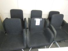 2 Black fabric upholstered swivel armchairs and 4 matching armchairs