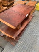 Four Mango & three solid oak rustic tables/benches