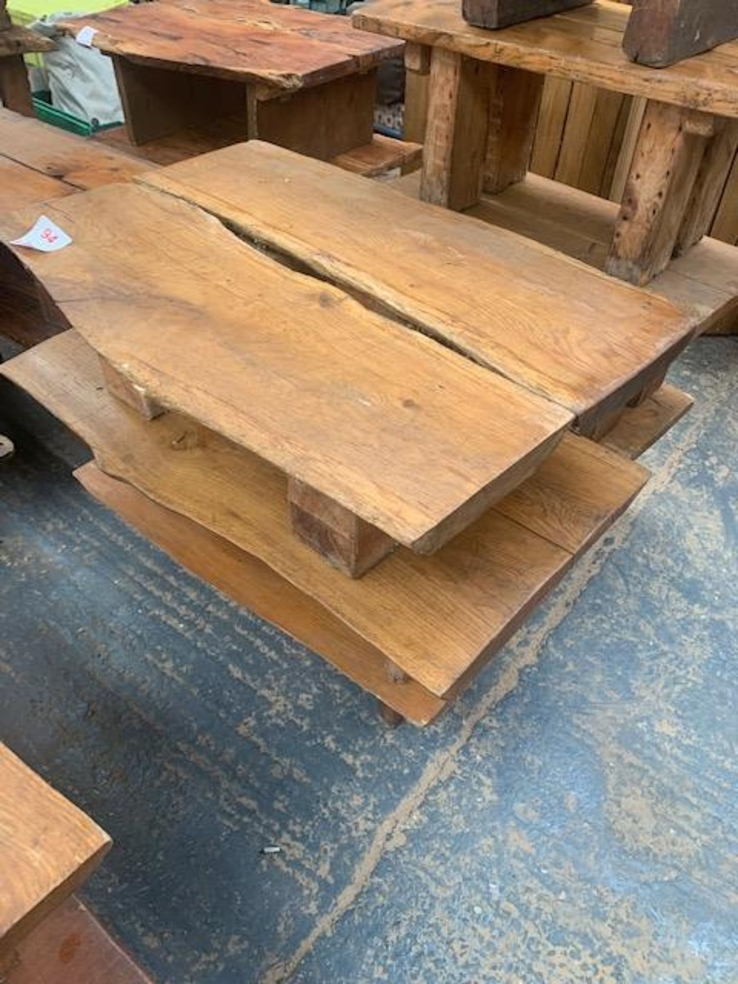 Three rustic solid oak tables/benches - Image 2 of 2