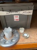 Four boxes of various glass metal & wicker candle holders