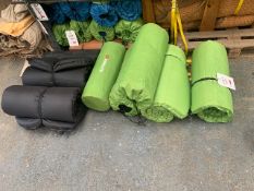 Four Adtrex blue & four green self inflating single camping mattresses