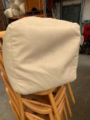 Ten rucomfy cream leatherette square beanbags approx. 400mm square