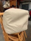 Ten rucomfy cream leatherette square beanbags approx. 400mm square