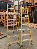 Two Greenman Fibreglass 7 step plus tray A frame ladders Height 2.17m