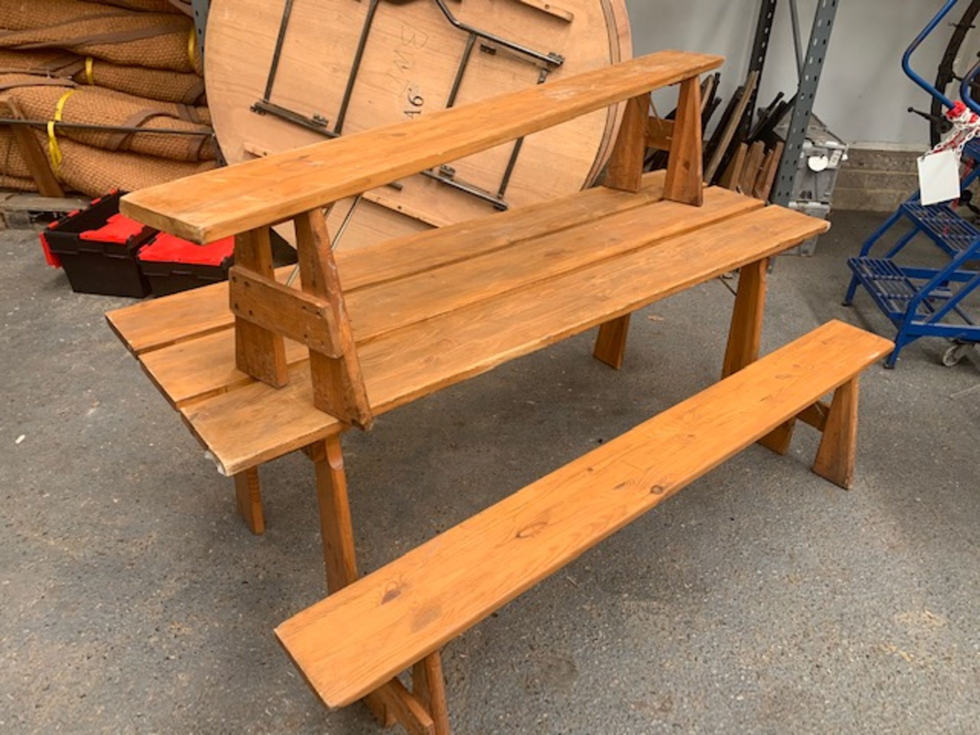 Ten solid oak folding tables & twenty solid oak folding benches c/w carry pallet, table size L - Image 3 of 5