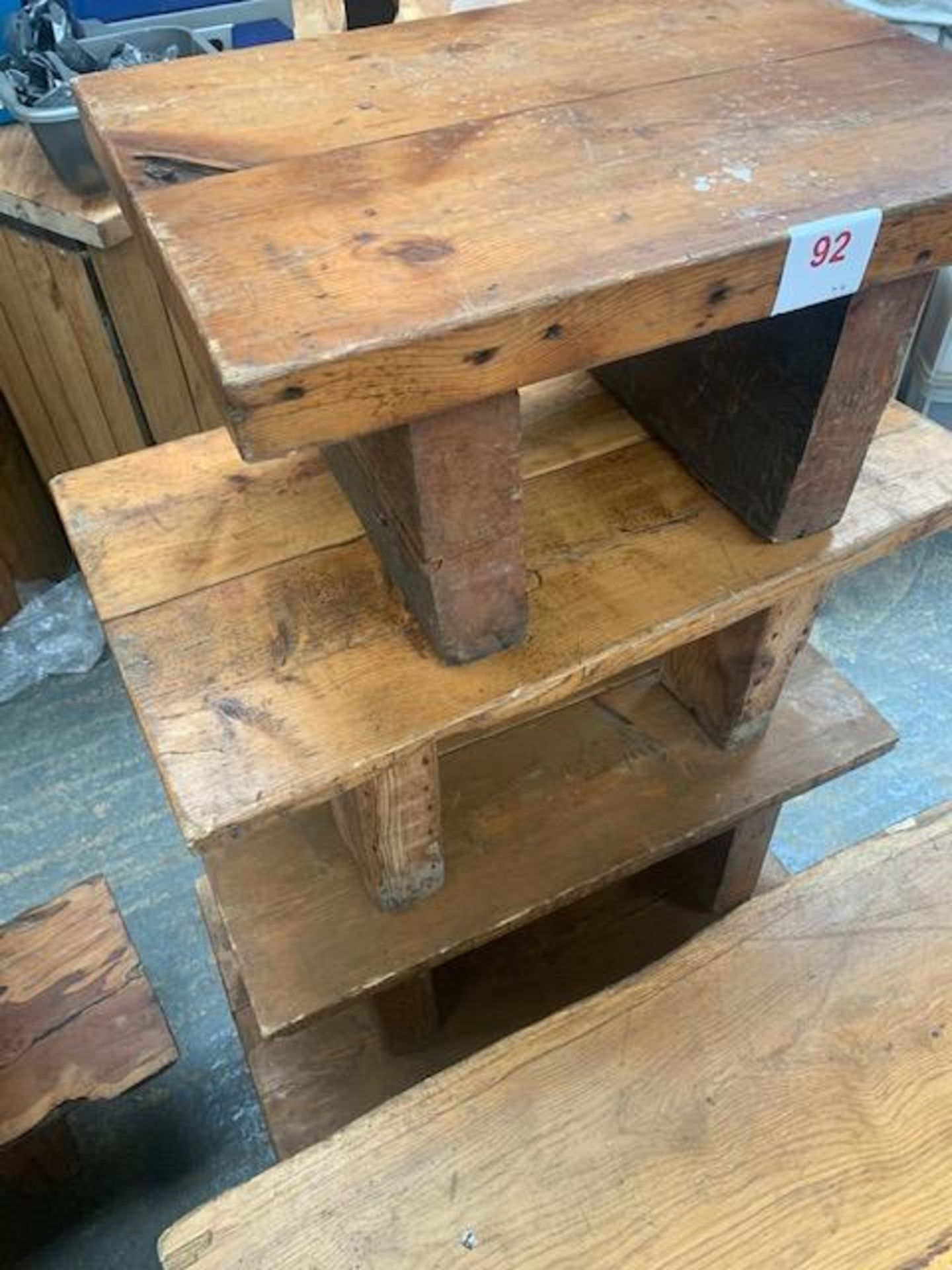 Four rustic solid oak tables/benches