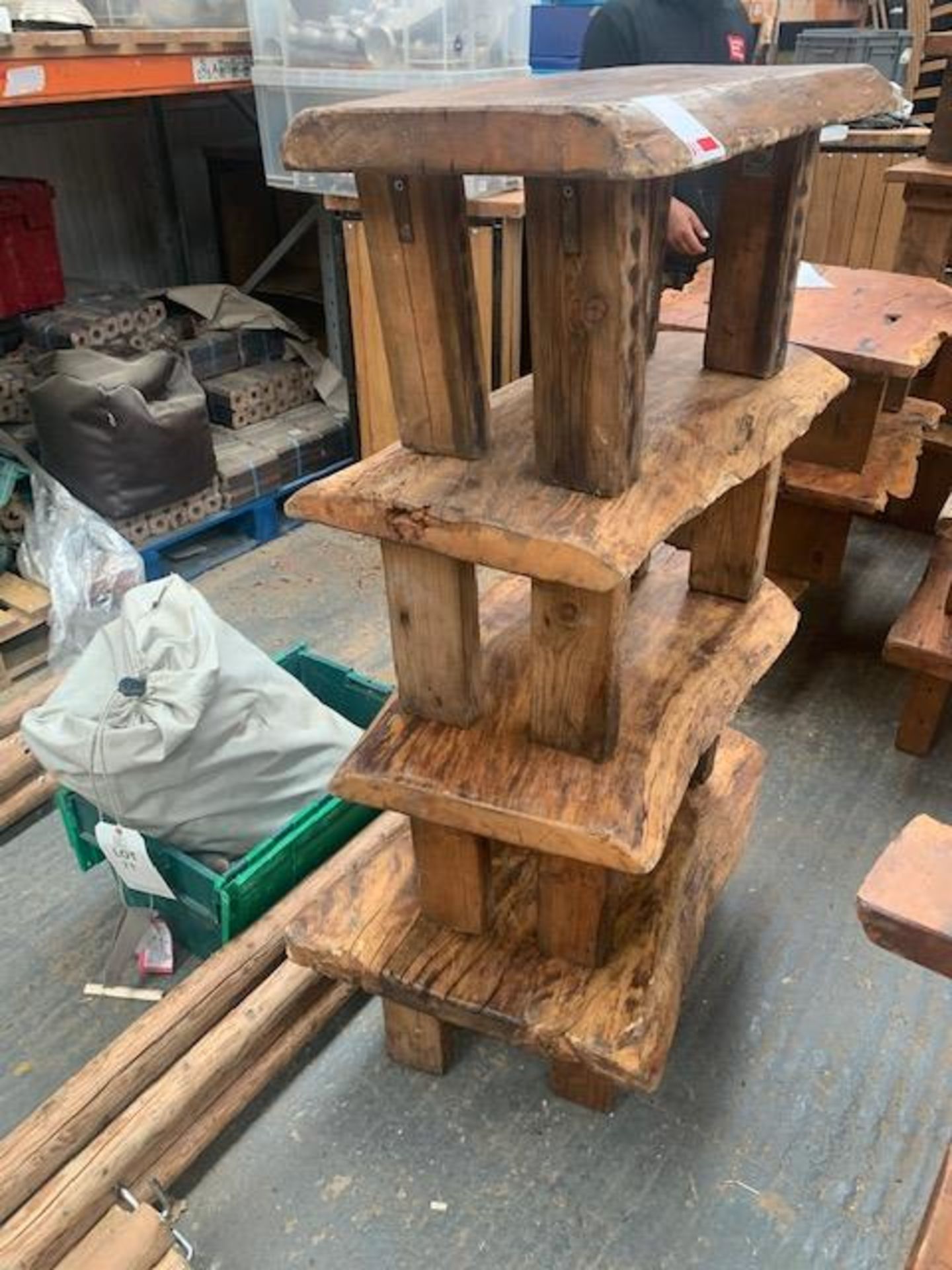 Four rustic solid oak tables/benches - Image 2 of 3