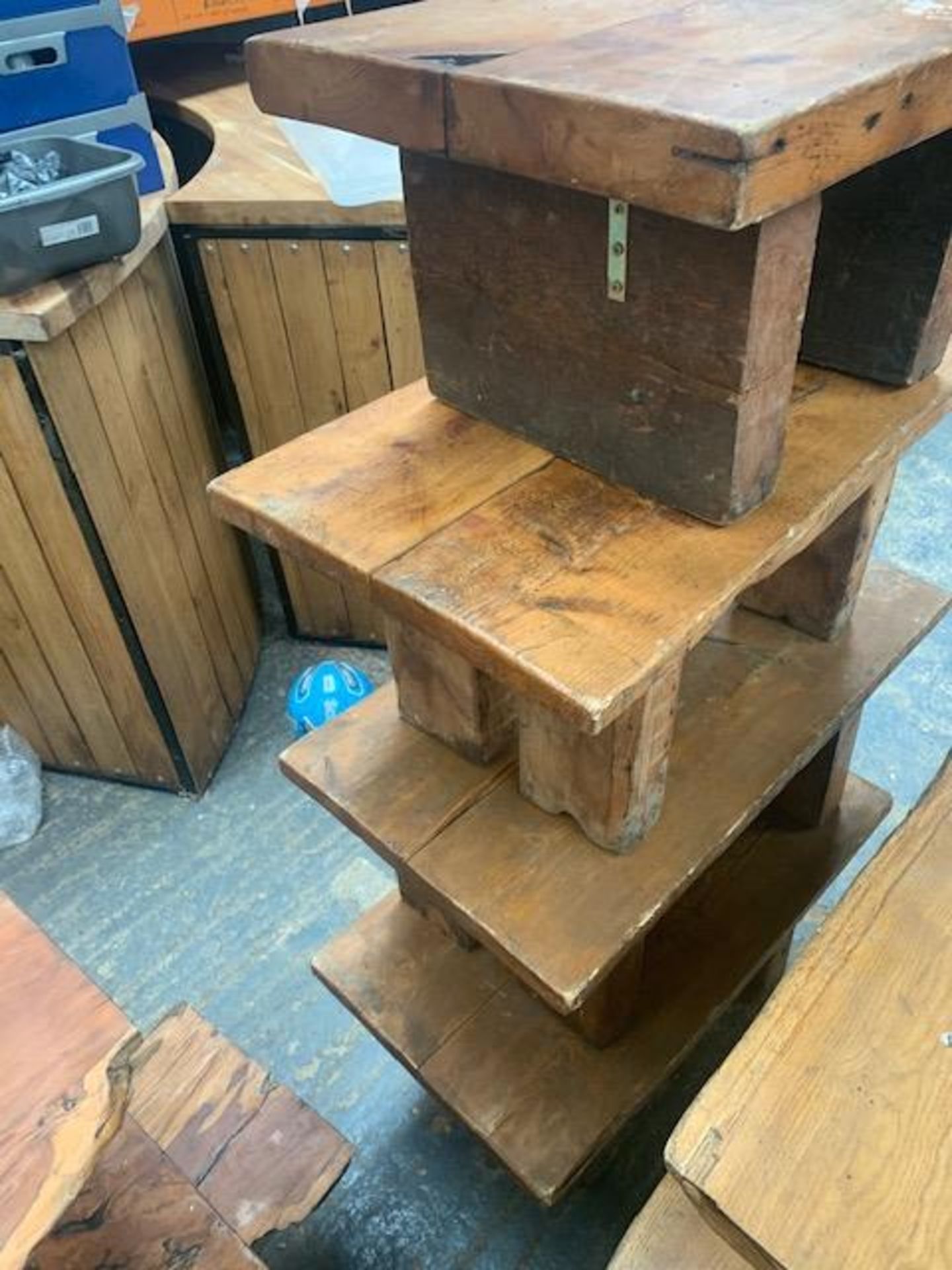 Four rustic solid oak tables/benches - Image 3 of 3