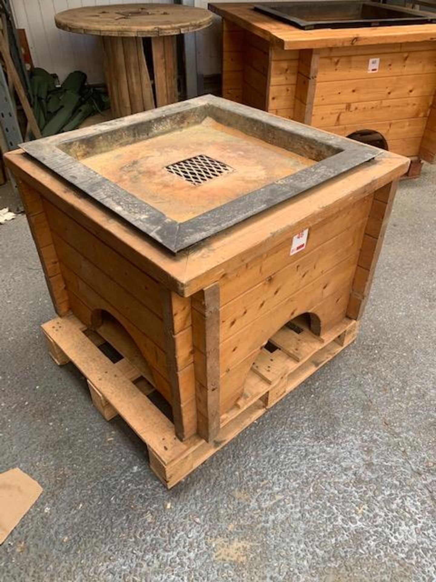 Solid Oak fire pit c/w ash collection tray L 800mm W 800mm H 620mm