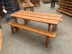 Ten solid oak folding tables & twenty solid oak folding benches c/w carry pallet, table size L