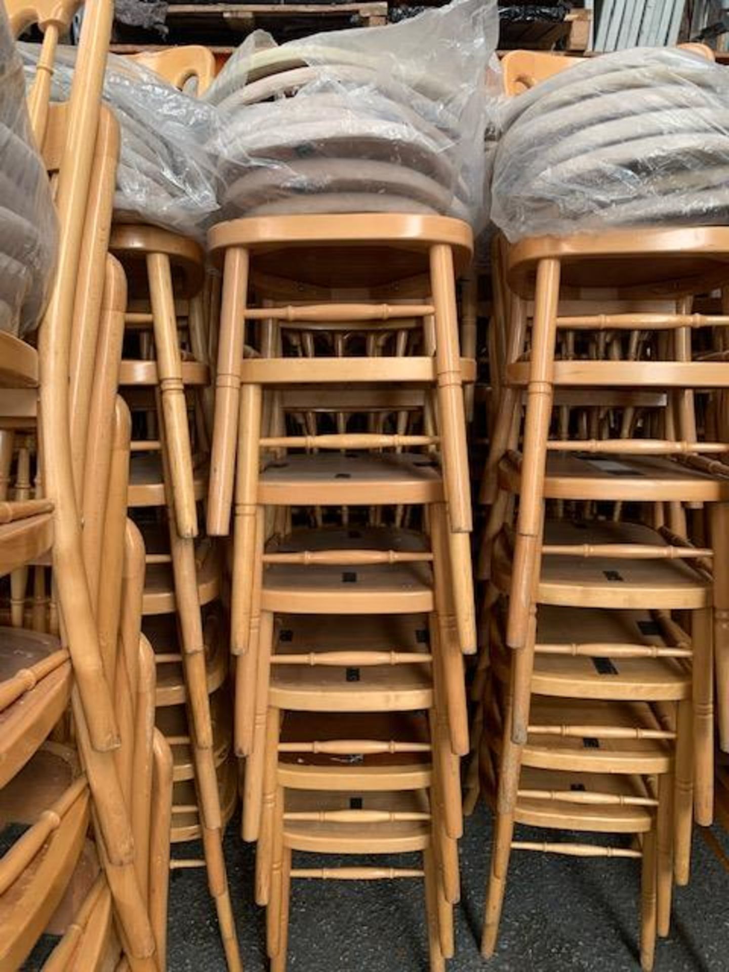 Twenty Eight wooden framed dinning chairs with Velcro fitted cloth cushions - Image 2 of 2