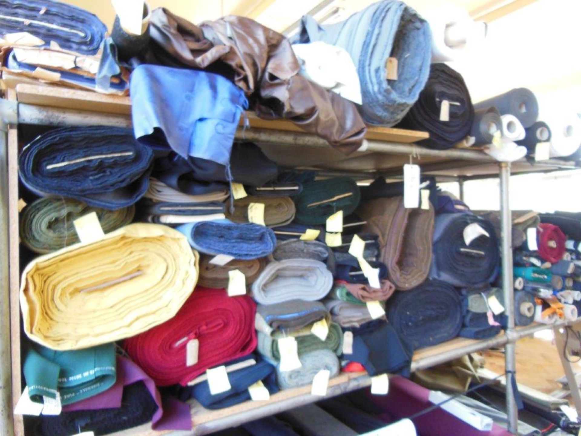 Large quantity of assorted fabrics including tweed, wool and cotton, in 3 bay steel keyway rack - Image 2 of 6