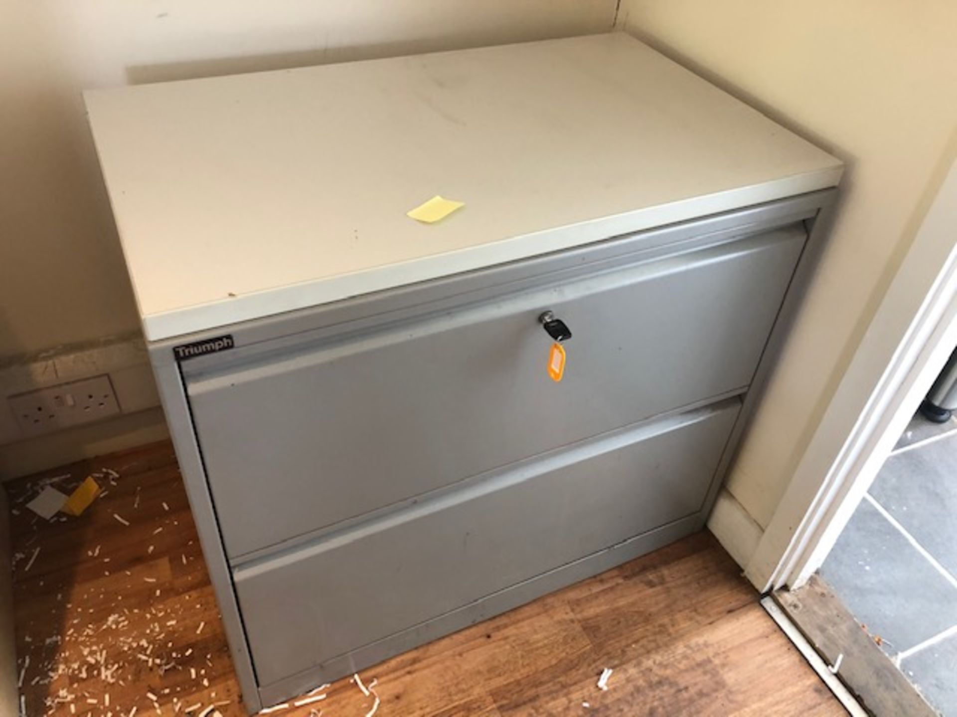 Three steel two drawer lateral filing cabinets NB This lot to be removed on first day of clearance