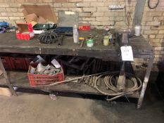 Long workbench c/w vice and contents