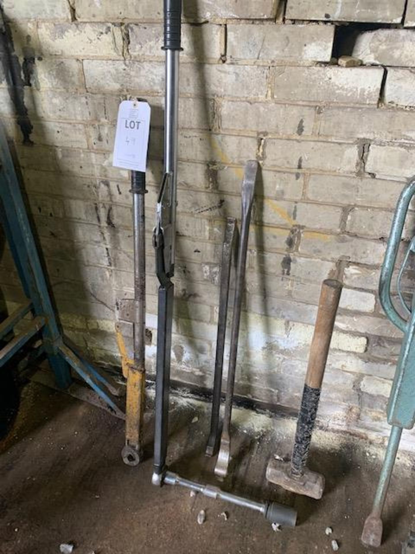 Two heavy duty torque wrenches, 2 crowbars, sledge hammer, pole driver crowbar - Image 2 of 2