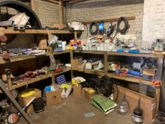 Contents of parts room to include filters, hoses, brake pads, abrasive discs, plastic panel parts,