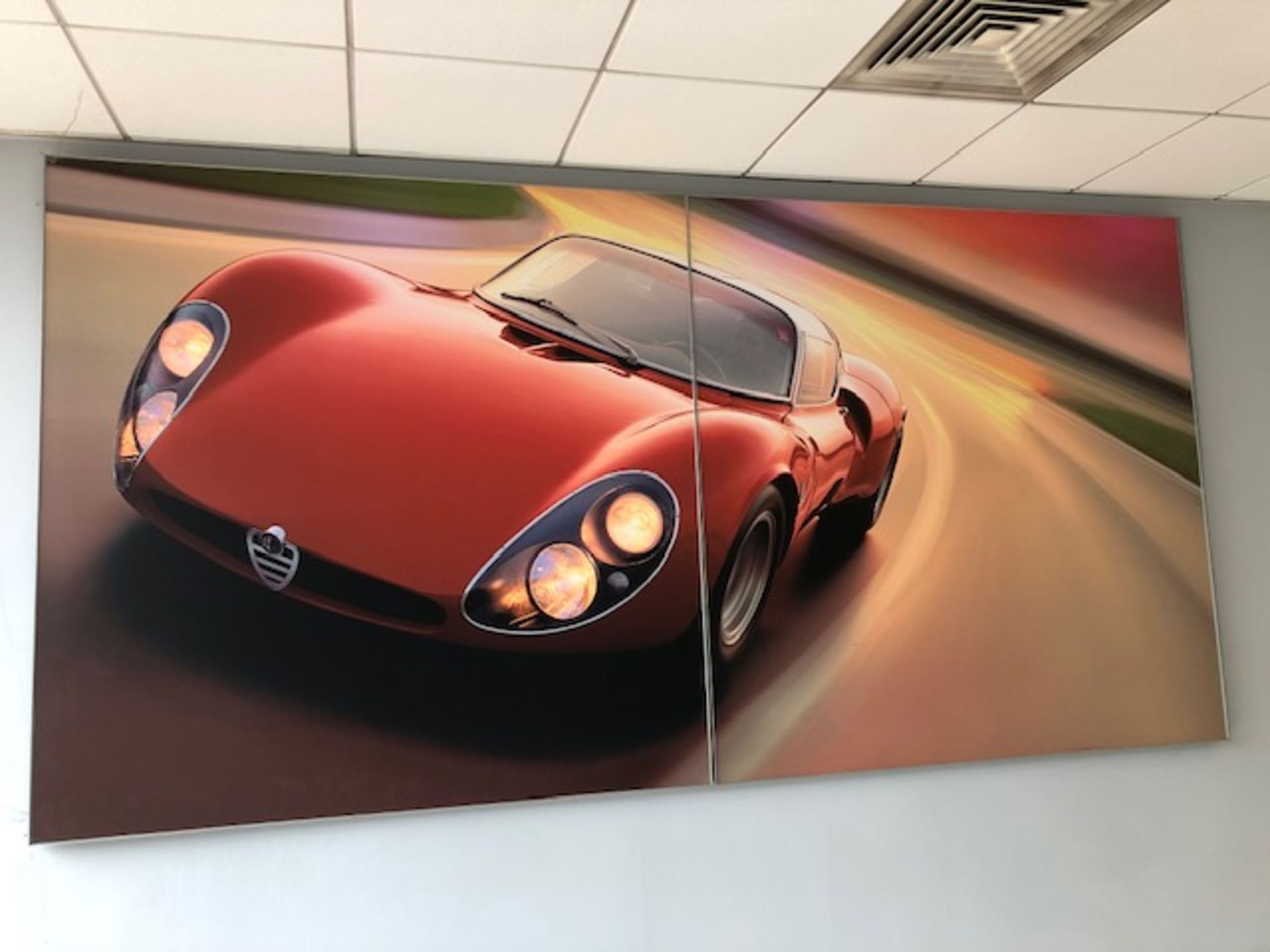 Three wall mounted display photos of an Alfa Romeo Spider (2 frames 1800mm x 1800mm), Alfa Romeo GTV - Image 2 of 3