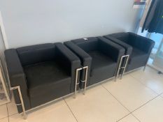 Three chrome framed leatherette tub seats