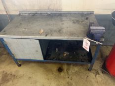 Three metal workshop benches, two with Draper vices