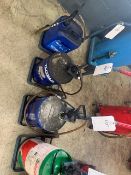 Six mobile oil/lubricant manual fillers c/w various oils as lotted